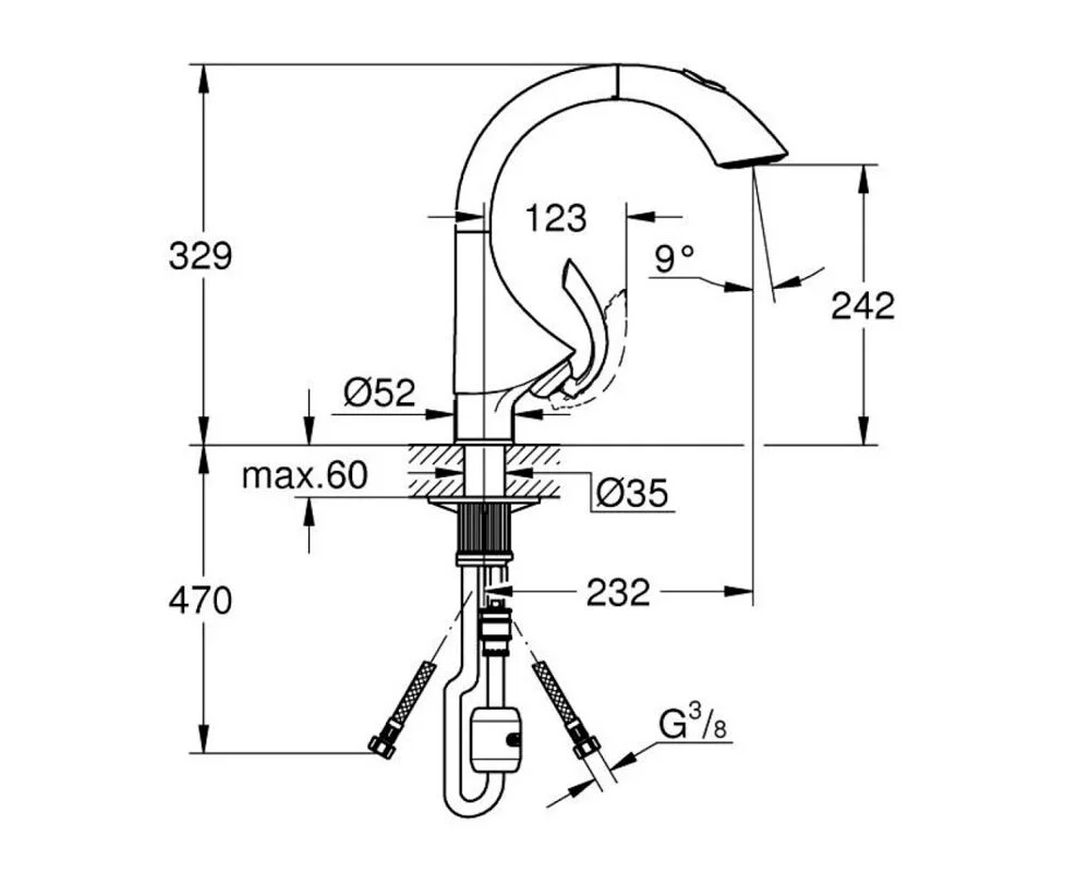 Смеситель для кухни с выдвижным изливом, суперсталь Grohe К4 33782SD0