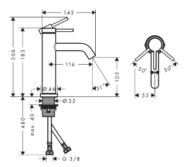 Смеситель для раковины 110, черный Hansgrohe Tecturis S 73311670