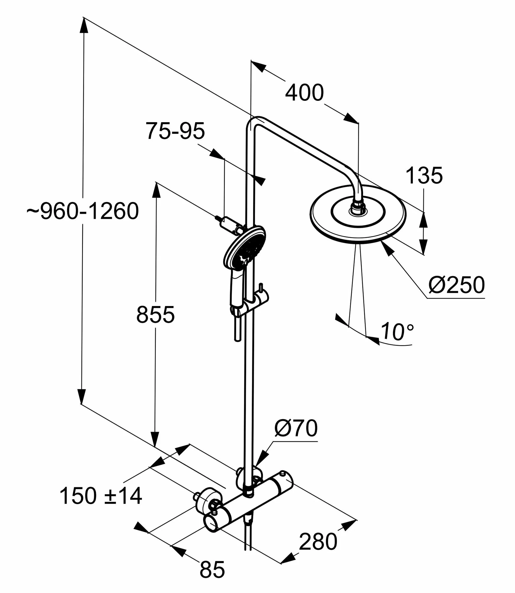 Душевая система с термостатом для душа, хром Kludi Freshline 6709205-00