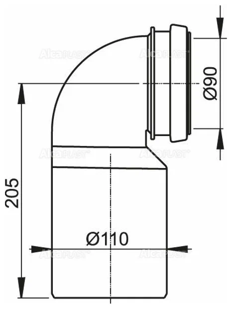 Отвод для инсталляции 90/110 мм Alcaplast M906