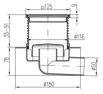 Трап точечный для пола, боковой слив MCH L1425L