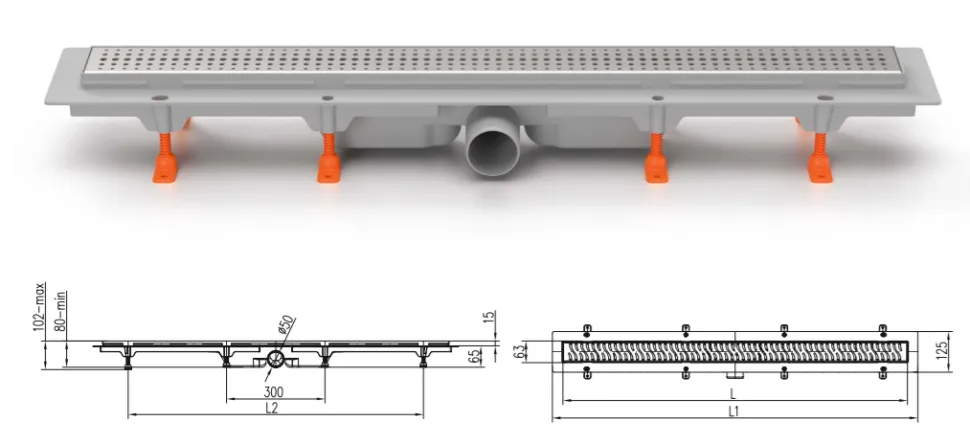 Трап линейный для пола, боковой слив MCH CH650/50B1