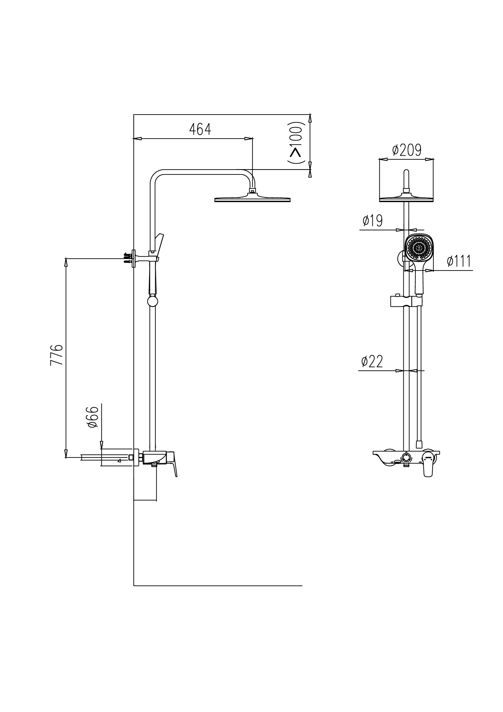 Душевая система со смесителем для душа с изливом, хром JOMOO X36046-484/1B-1
