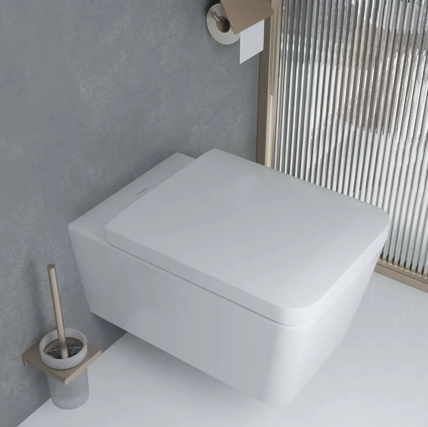 Унитаз подвесной с крышкой-сиденьем с микролифтом, белый Hansgrohe EluPura Q 60194450/60150450 | интернет-магазин в Алматы Унитаз подвесной с крышкой-сиденьем с микролифтом, белый Hansgrohe EluPura Q 60194450/60150450