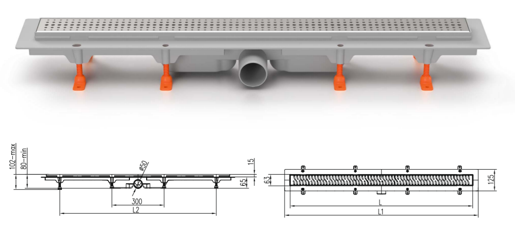 Трап линейный для пола, боковой слив MCH CH950/50H