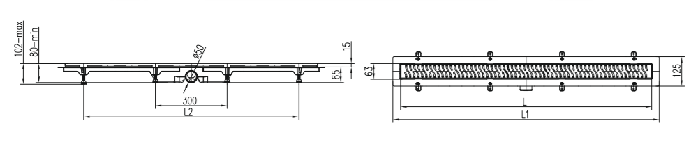 Трап линейный для пола, боковой слив MCH CH750/50D1
