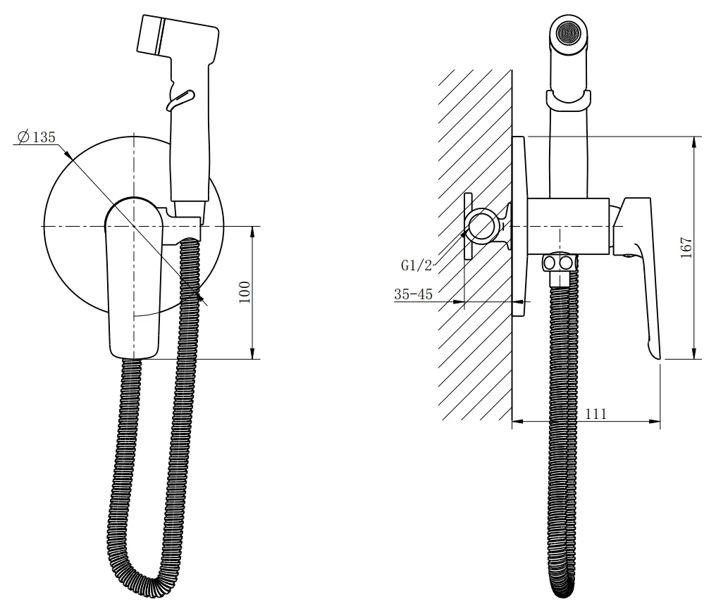 Гигиенический душ со смесителем, встраиваемый, оружейная сталь ESKO Lagos Gun Metal SMHLGGM