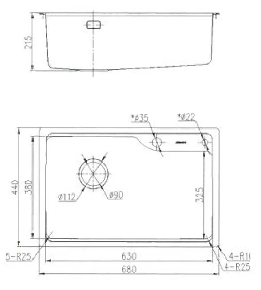 Мойка 440x680, одна чаша, нержавеющая сталь JOMOO 06222-BZ1-1