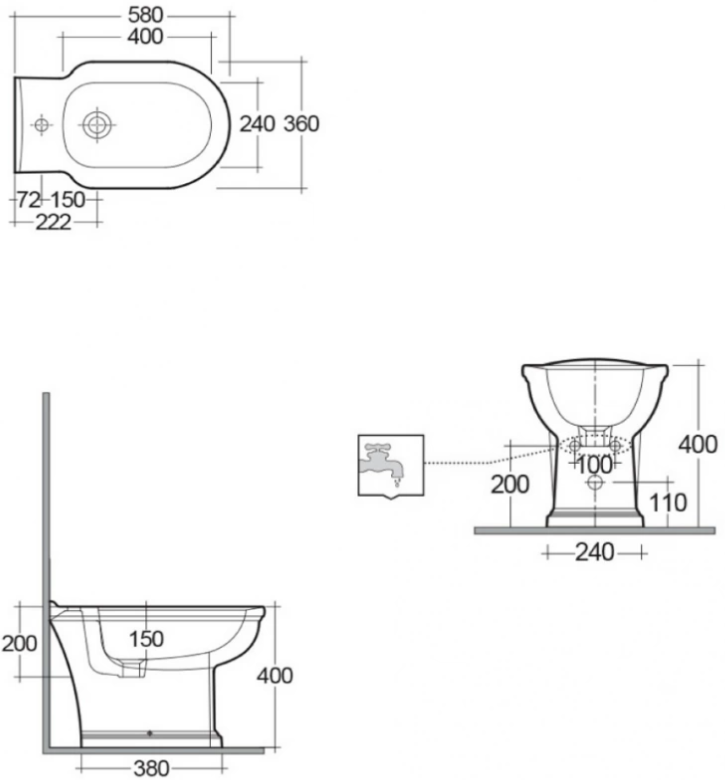 Биде напольное Rak Ceramics Washington WT07AWHA