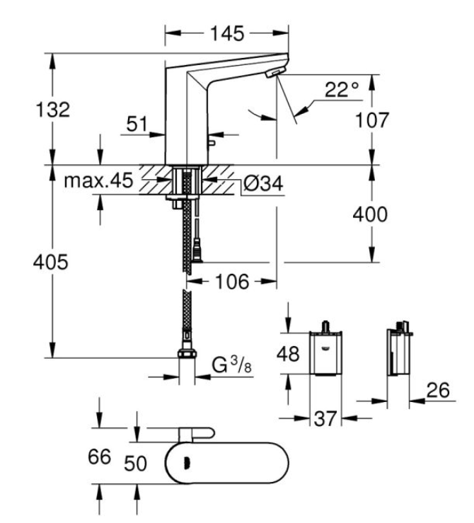 Смеситель для раковины, сенсорный, хром Grohe Eurosmart Cosmopolitan E 36327002