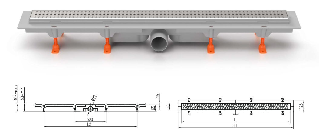 Трап линейный для пола, боковой слив MCH CH850/50K1