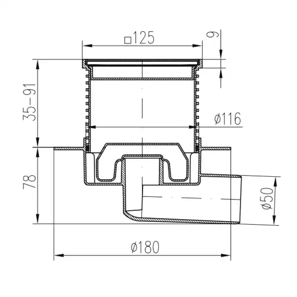 Трап точечный для пола, боковой слив MCH L1425XL