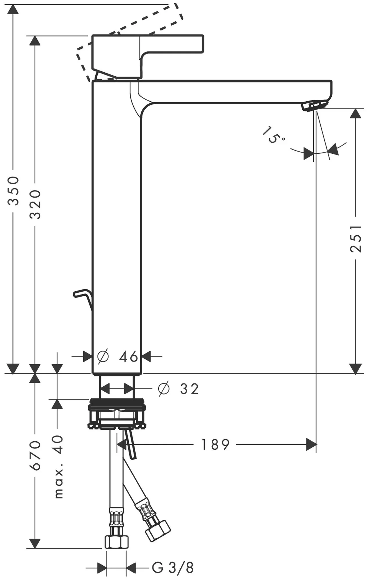 Смеситель для раковины 320, с донным клапаном, хром Hansgrohe Metris S Highriser 31022000