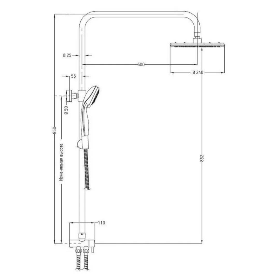 Душевая система с переключателем, без смесителя, хром ESKO ST950