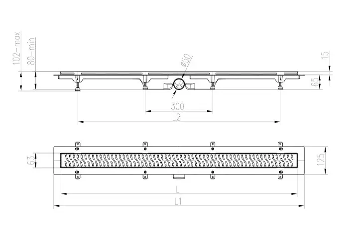 Трап линейный для пола, боковой слив, золото MCH CH750/50MN1ZL
