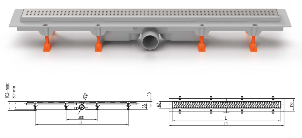 Трап линейный для пола, боковой слив MCH CH950/50D1