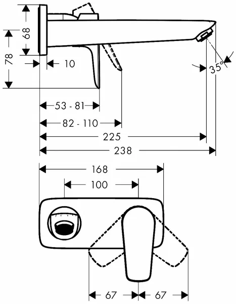 Смеситель для раковины, настенный, бронза Hansgrohe Talis E 71734140