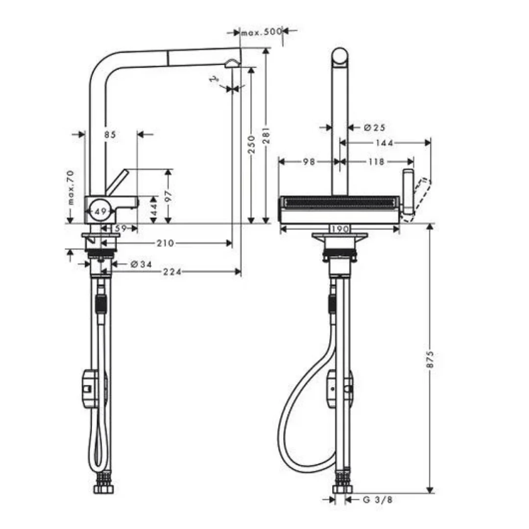 Смеситель для кухни, черный Hansgrohe Aquno Select M81 73836670 | интернет-магазин Sanstore Смеситель для кухни, черный Hansgrohe Aquno Select M81 73836670