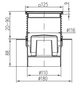 Трап точечный для пола, боковой слив MCH F1421L