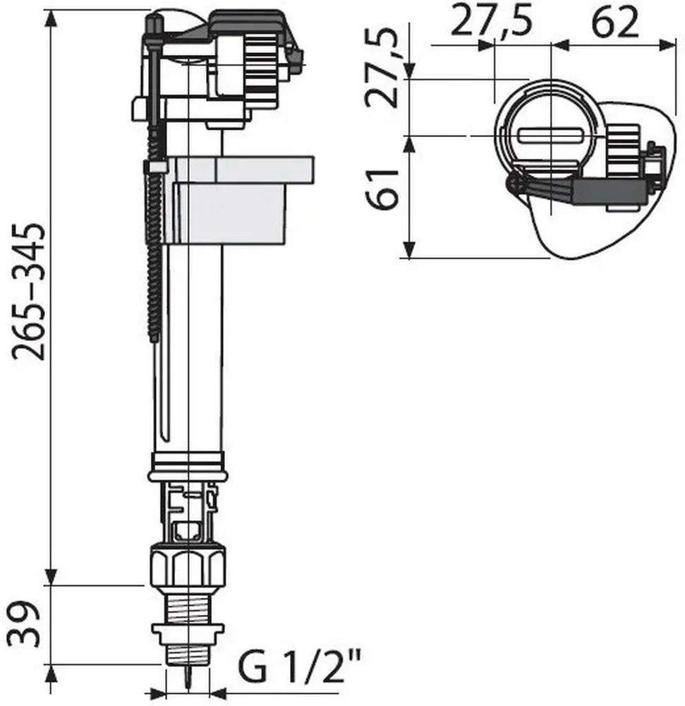 Впускной механизм, нижняя подводка Alcaplast A17-1/2