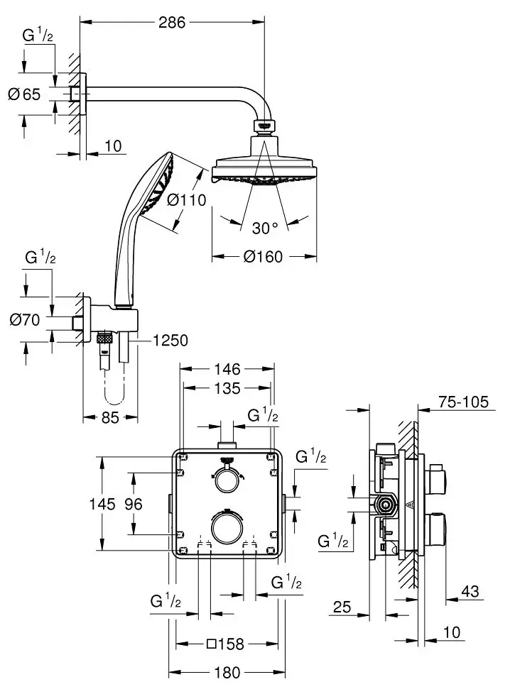 34735000 Grohtherm Набор для комплектации душа с Rainshower Cosmopolitan 160