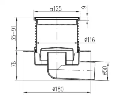 Трап точечный для пола, боковой слив MCH G1425L