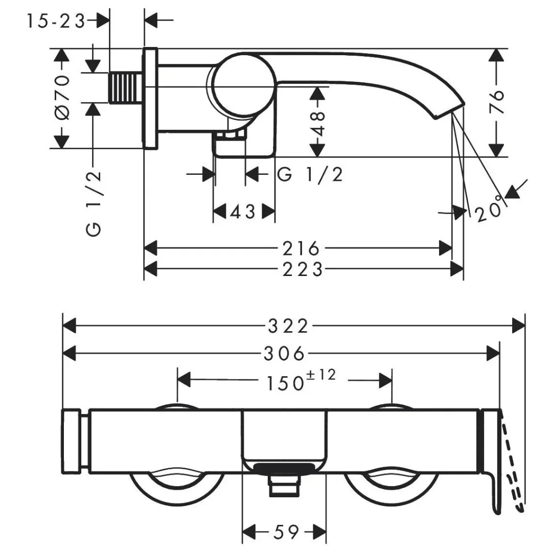 Смеситель для ванны, хром Hansgrohe Vivenis 75420000