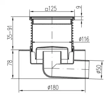 Трап точечный для пола, боковой слив MCH G1425NL