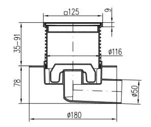Трап точечный для пола, боковой слив MCH F425XL