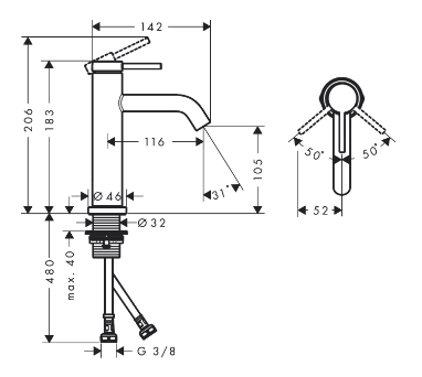 Смеситель для раковины 110, хром Hansgrohe Tecturis S 73311000