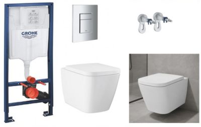 Комплект 4в1: Инсталляция с панелью смыва, унитаз с сиденьем Grohe BauEdge 120184SH00