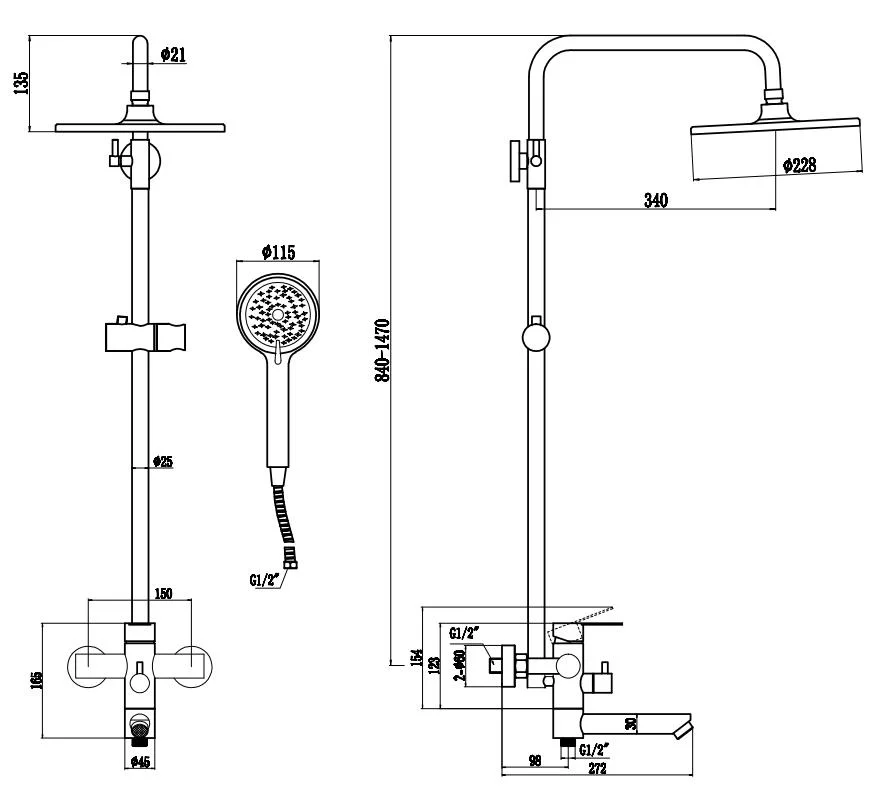 Душевая система со смесителем для ванны, черный ESKO ST260OLB