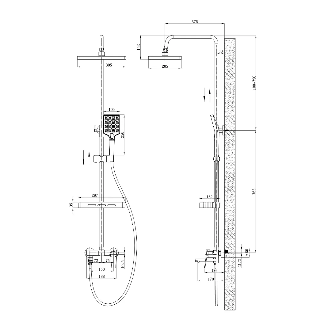 Душевая система со смесителем, хром ESKO Istanbul ST1425IT