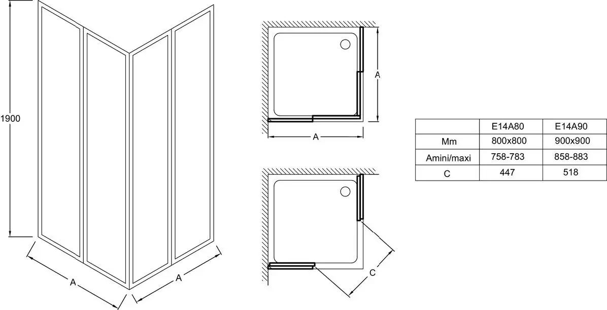 Угловое ограждение 900x900, хром Jacob Delafon Serenity E14A90-GA