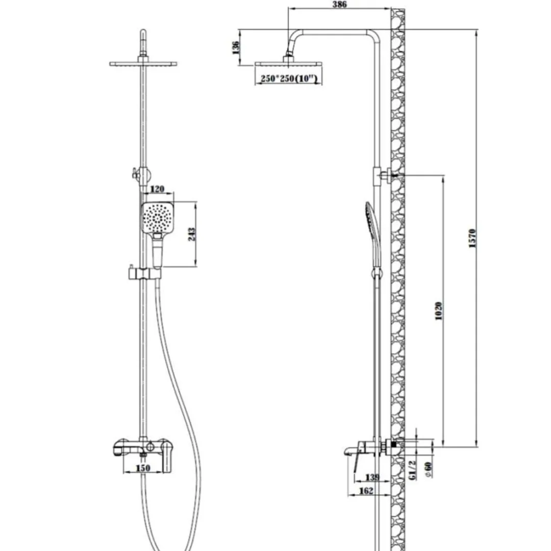 Душевая система со смесителем для ванны, черный ESKO ST300BL