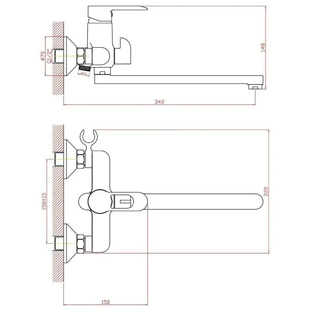 Смеситель для ванны, длинный излив, хром VODA Future FT31
