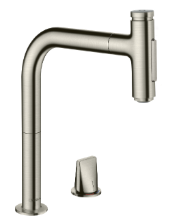 Смеситель для кухни, вытяжной излив, суперсталь Hansgrohe Metris Select M71 2jet 73818800