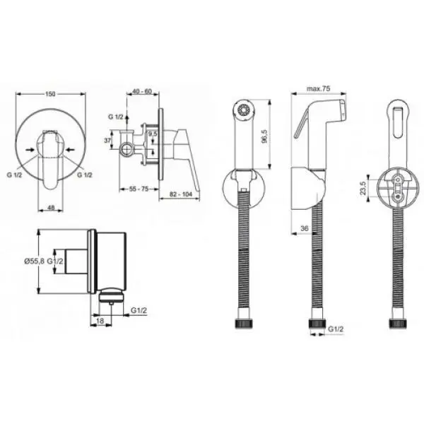 Гигиенический душ со смесителем, встраиваемый, хром Ideal Standard Idealspray B0040AA
