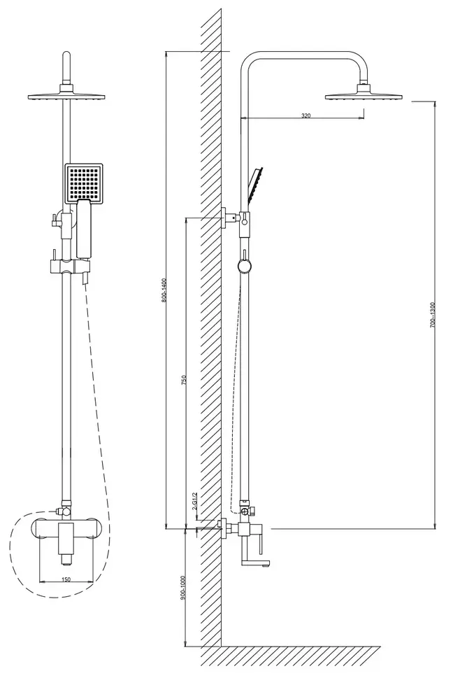Душевая система со смесителем для ванны, хром VODA VST115