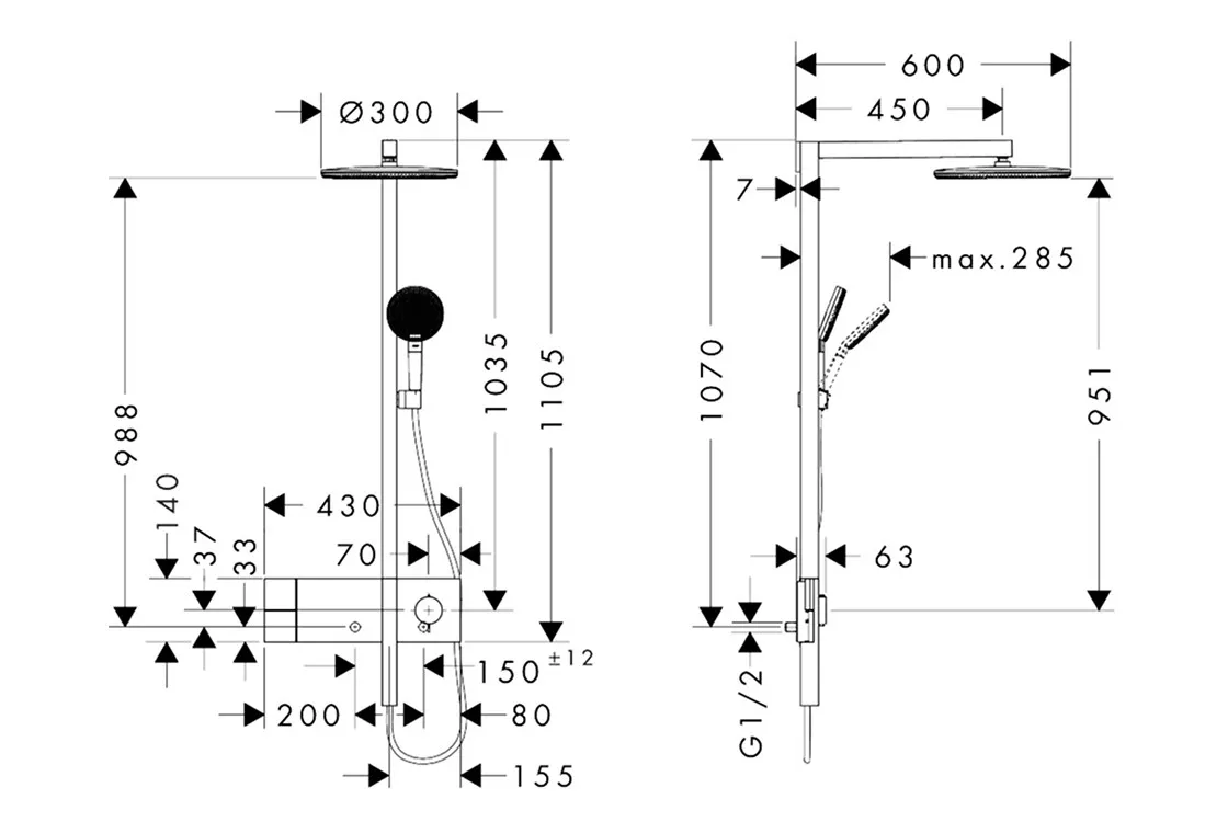 Душевая система с термостатом для душа, бронза Hansgrohe Raindance Alive S 2jet 24596140