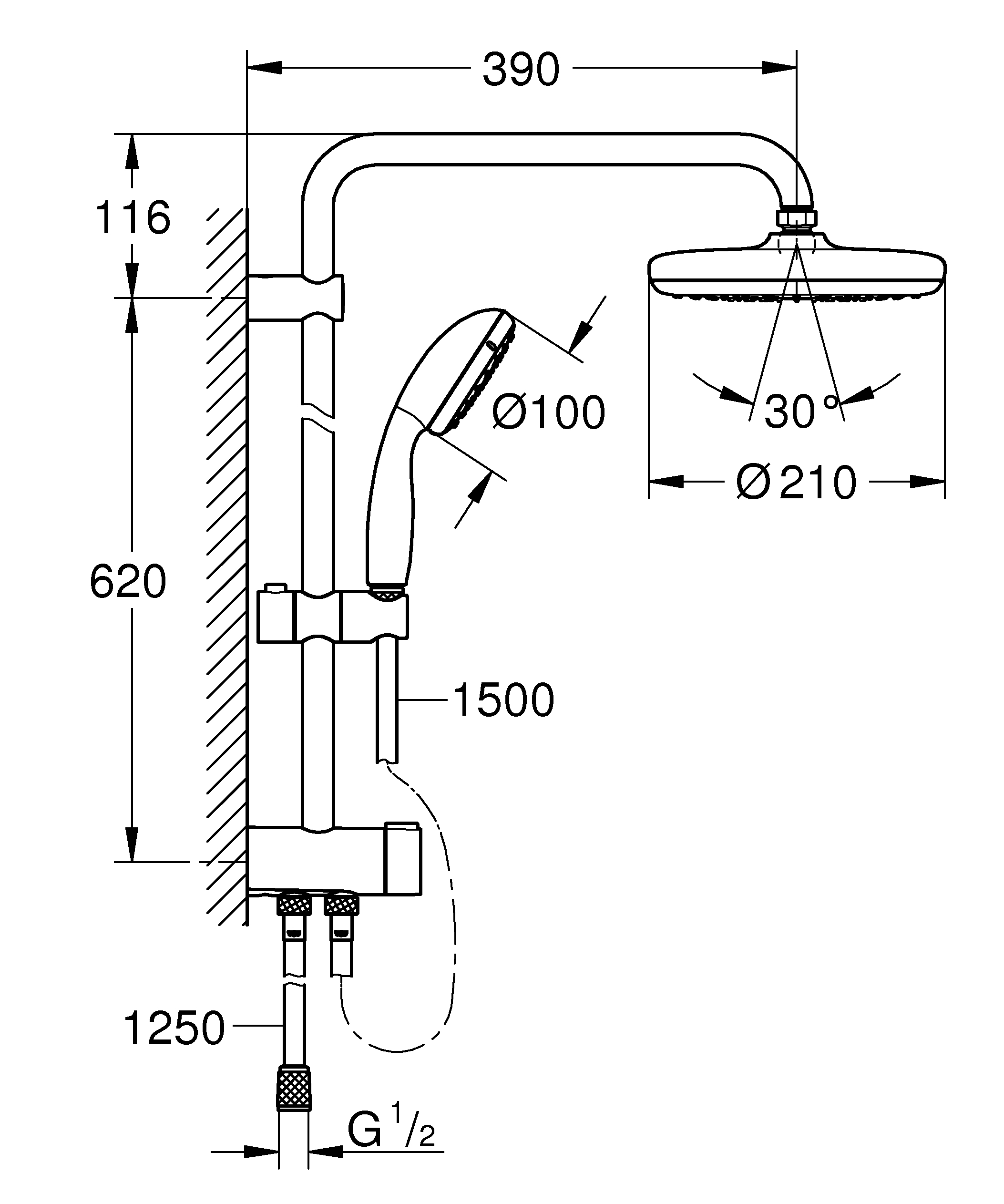 Душевая система с переключателем, без смесителя, хром Grohe Tempesta System 200 26981001