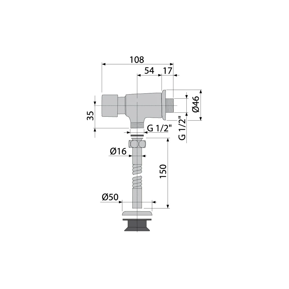 Вентиль сливной для писсуара, кнопочный, хром Alcaplast ATS001