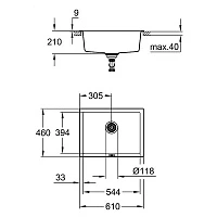 Мойка K700, композитная, с 1 чашей, 610х460, серый гранит Grohe 31655AT0