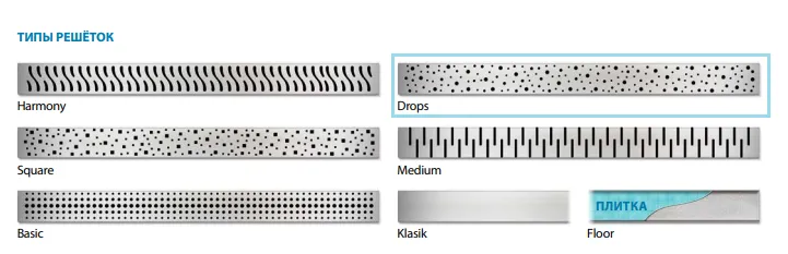 Решетка для линейного трапа MCH Drops D650