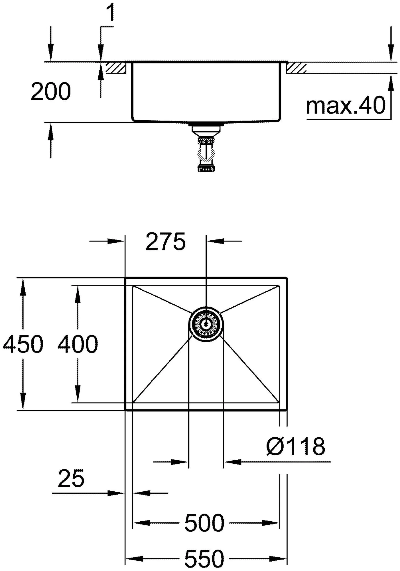 Мойка K700, с 1 чашей, 550х450, нержавеющая сталь Grohe 31726SD0