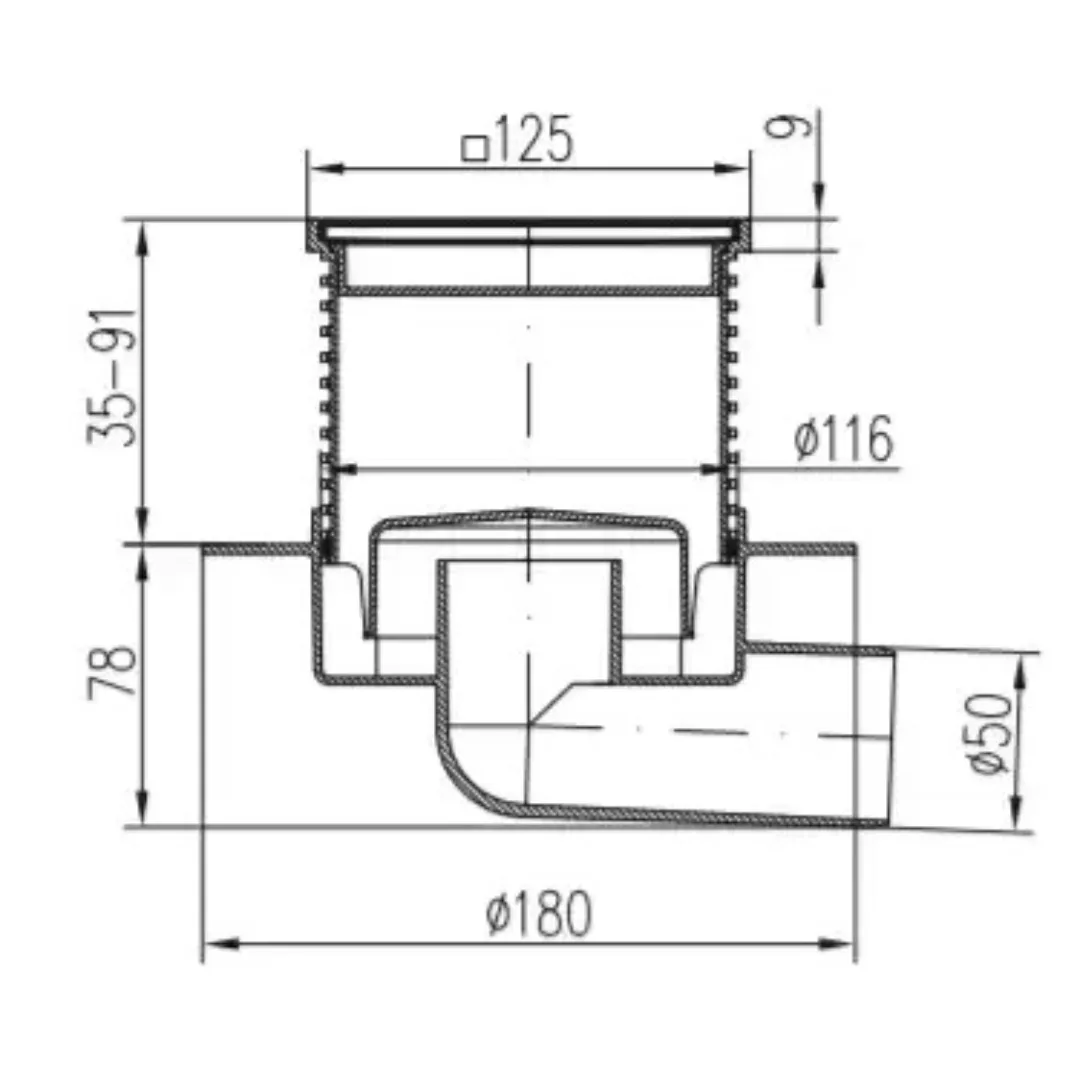 Трап точечный для пола, боковой слив MCH 425L