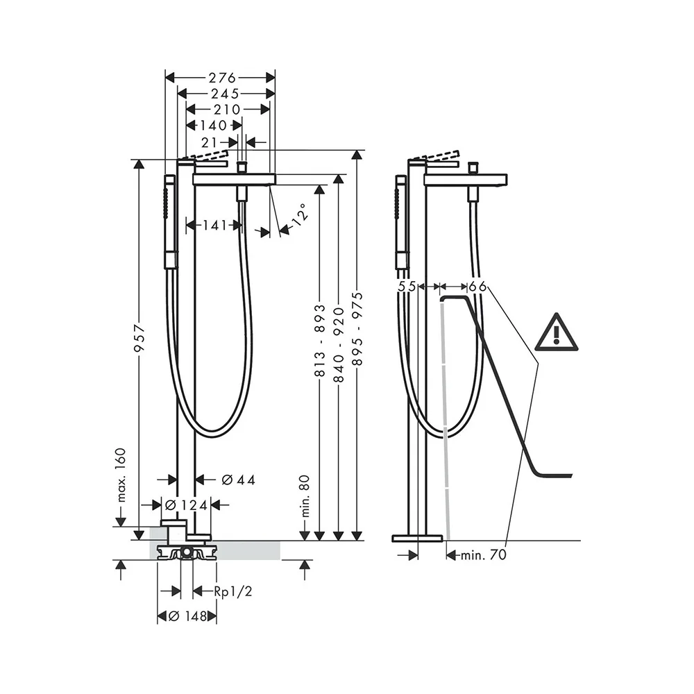 Смеситель для ванны, напольный, хром Hansgrohe Finoris 76445000