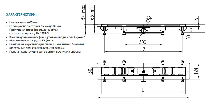 Решетка для линейного трапа MCH Drops D650