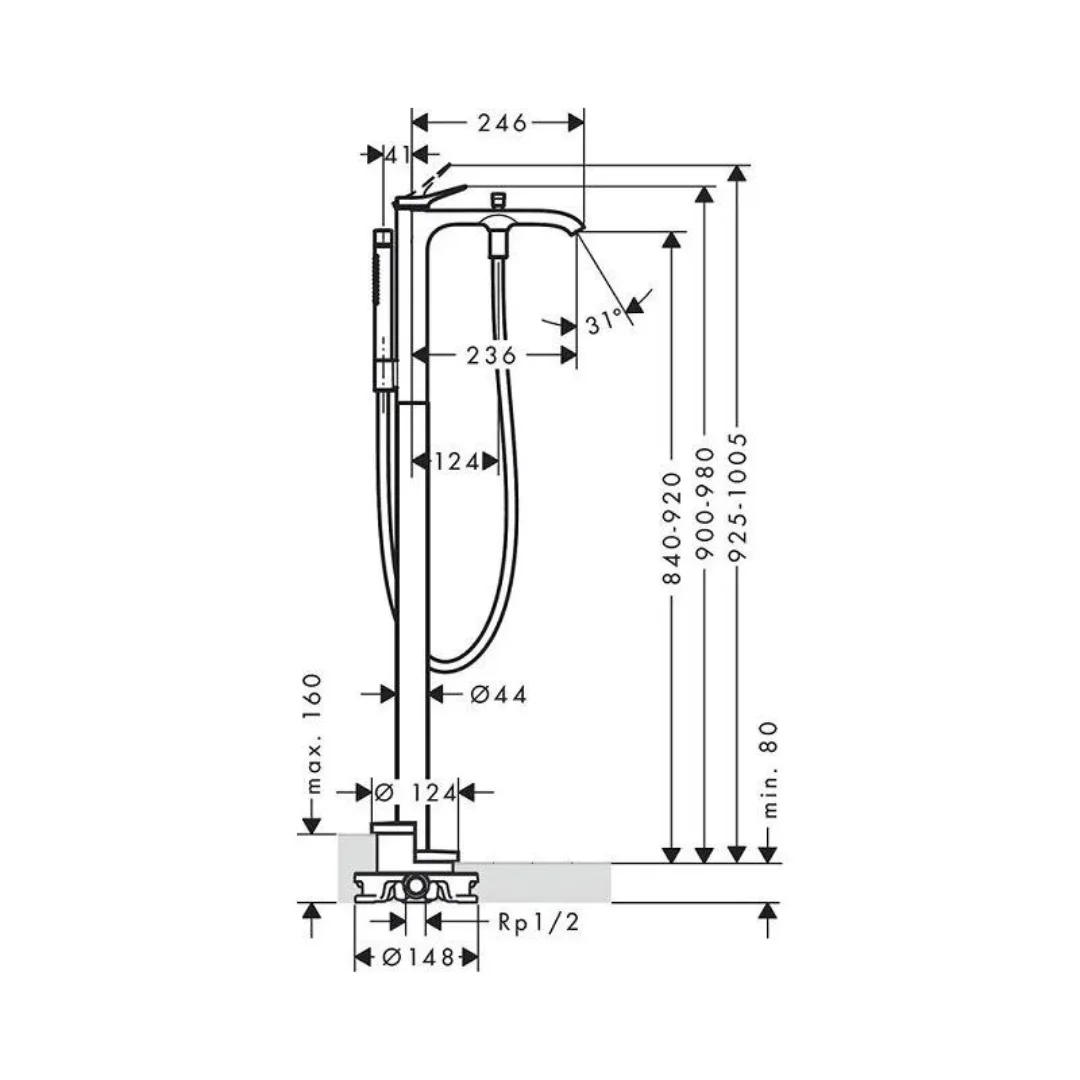 Смеситель для ванны, напольный, черный Hansgrohe Vivenis 75445670