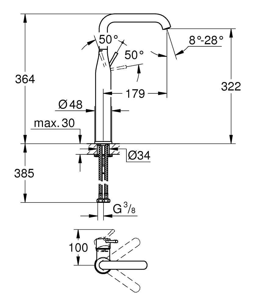 Смеситель для раковины, размер XL, суперсталь Grohe Essence 24170DC1